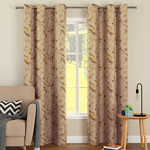 Encasa Homes Door Vorhänge (7 ft, 2 Paneele, 44x84 in) I Semi-Blackout 85% Raumverdunkelung i Blumen- und geometrische Drucke I 6 Ösen Ich Klinge und hitzereduzierend - L1 Gold