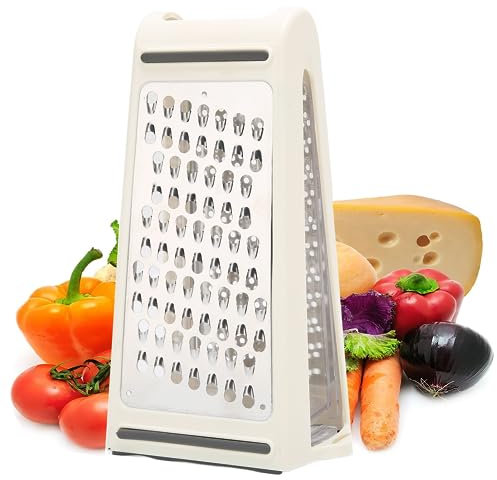 Natudeco Rallador queso trituradora verduras doble cara caja extraíble 2 escalas procesador alimentos utensilios de cocina recipiente cuchilla patata ajo y zanahoria, 8.7 x 5.3 x 3.3 pulgadas
