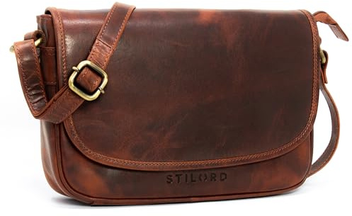 STILORD Damen Handtasche Klein Avis Vintage Frauen Umhängetasche Klassische Abendtasche Partytasche Freizeittasche Echtleder Farbe:Porto - Cognac