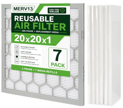 OlitAir 20 x 20 x 1 MERV 13 Luftfilter, AC-Ofen-Luftfilter, wiederverwendbarer ABS-Kunststoffrahmen, 7 austauschbare Filtermedien. Tatsächliche Größe (ca.): 50 x 50 x 2 cm