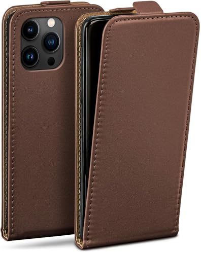 moex Flip Case für iPhone 15 Pro Max Hülle klappbar mit 360 Grad Schutz, Handyhülle mit Displayschutz, PU Leder Handytasche Lederhülle, Flip Case Cover Klapphülle, Dunkelbraun