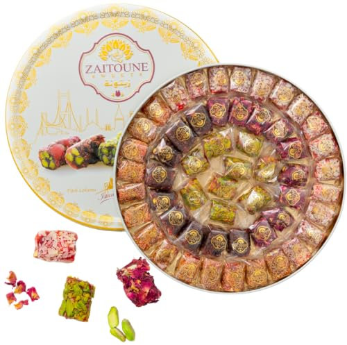 Zaitoune Turkish Delight Mix - 650 g | Luxury Assortment with Pomegranate, Pistachio & Rose Presented in a Beautiful Gift Tin | Authentic Luxury Sweets | Handmade in Turkey & Traditional Recipe