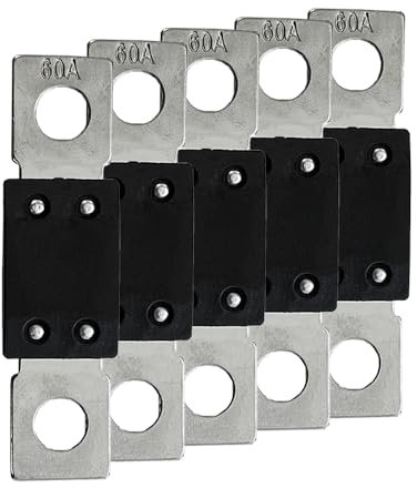 Offgridtec 60A MEGA Sicherung Set für 48V DC Systeme, Hochstrom-Streifen-Sicherungen mit Kupferanschlüssen, Niedrigkontaktwiderstand, Funken-Schutz, Schraubbefestigung, RoHS & UL zertifiziert, 5-Pack