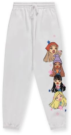 Bratz Damen Original Puppen-Jogginghose – Yasmin, Cloe, Jade und Sasha Varsity Athletic Jogger Sweatpants Multi Print Sweatpants, Weiss/opulenter Garten, Groß