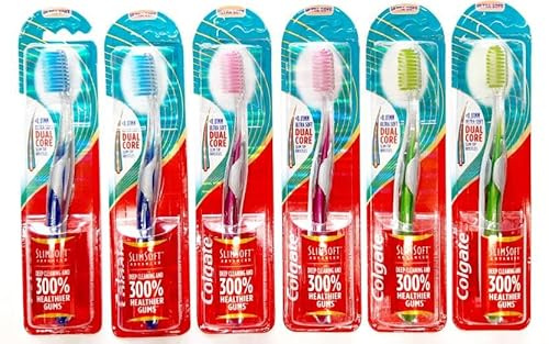 Colgate Slim Soft Advance Handzahnbürste für Erwachsene, ultraweich, 6 Stück, mehrfarbig