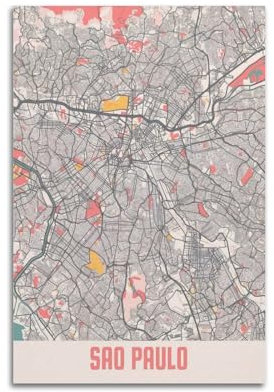 Brasilien Sao Paulo Vintage-Karten-Poster, dekoratives Gemälde, Leinwand-Kunstbild, 30 x 45 cm