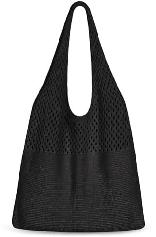 Etercycle Strandtasche Damen Häkeltasche für den Sommer, Umhängetasche Netz-Stricktasche für Reisen Einkaufen und Alltag (Schwarz)