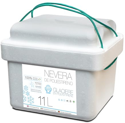 GREATOYAR Caja Térmica de Espuma, Nevera de Poliestireno para Alimentos y Bebidas, Enfriador y Calentador, Reutilizable, 100% Reciclable, 11 litros