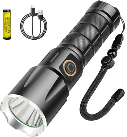 XLENTGEN Linternas LED Alta Potencia 100000 Lumens Linterna LED Recargable con Función de Banco de Energía, 5 Modos Largo Alcance Linterna Táctica Militar para Acampar, Cazar, Emergencia