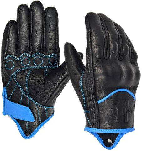 Harssidanzar Herren Vollfinger Ziegenleder Leder Touchscreen MotorraMotorradhandschuhedhandschuhe GM028E (Schwarz/Blau,XL)