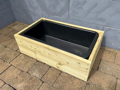 Wooden Raised Small Pond Wildlife Water Feature Garden 75.5x45x24cm 40L Solid Tub Liner (Smooth Plane Decking)