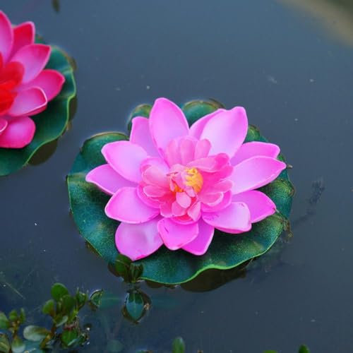 Generic Künstliche schwimmende Schaumstoff-Lotusblume mit Seerosen-Pad, künstliche Teichpflanzen, Ornamente, künstliche Lotusblume für Garten, Teich, Aquarium und Schwimmbad, Dekoration (Rosa)