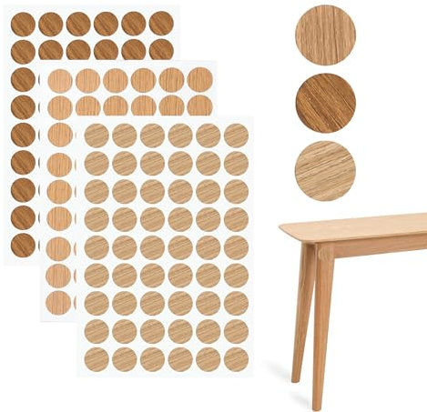 162 Pcs Self-Adhesive Wood Grain Screw Hole Covers - Decorative Stickers to Hide Screws for Furniture, Cabinet, Wall, Table, Bookcase, Wardrobe