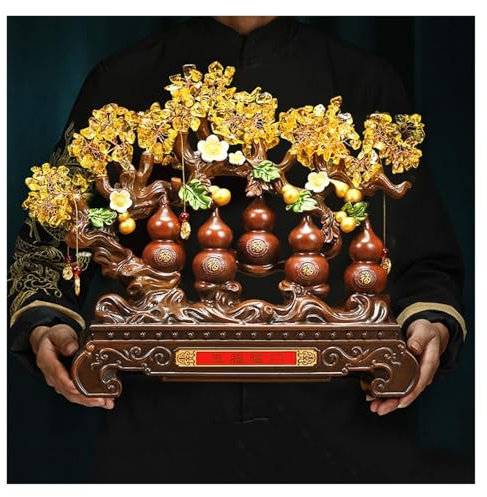 Money Tree Geldbaum for den Innenbereich, Geldkristallbaum, Glückskürbis-Ornamente, Citrin, Glücksbaum, handgefertigtes Kunstwerk, Dekoration im Bonsai-Stil for Glück und Reichtum Feng Shui Decor Tree