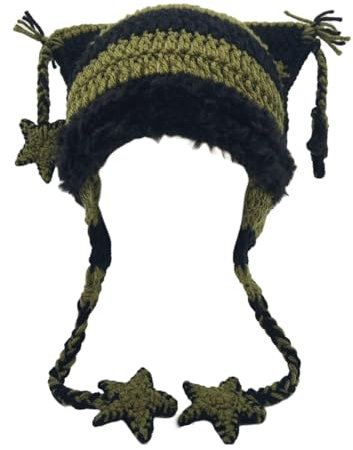 GlamRays Strickmützen Katzen Strickmütze Y2k Strickmütze Gotische Strickmütze Grunge Häkelmützen für Frauen Y2k Accessoires