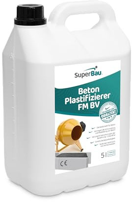 Superbau Beton Plastifizierer 5L, Betonverflüssiger & Fliessmittel, Zusatzmittel für Beton, Estrich, Mörtel & Zementkleber, Chlorfrei – keine Metallkorrosion, Betonzusatzmittel