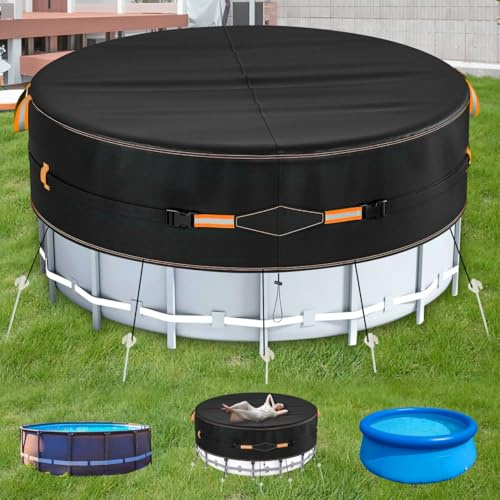 Neuradical 8FT Couverture De Piscine Ronde, avec Bandes RéFléChissantes, ImperméAble, Coupe-Vent Et Anti-PoussièRe - φ244 X 45cm