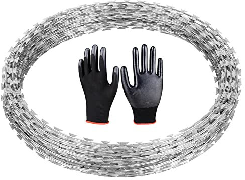 YSXXIAN Razor Wire Barbed Wire- Razor Ribbon Concertina Wire - Galvanized Steel Razor Wire Fencing Razor Fence - Double Spiral (Color : Silver, Size : 100m)