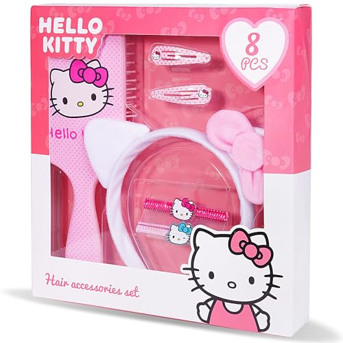 Hello Kitty - Geschenk Set für Mädchen Hello Kitty - Haarbürste - Haarreif - Haarklammer - Haargummis - Hello Kitty Merch & Geschenke Set - Hello Kitty Sachen