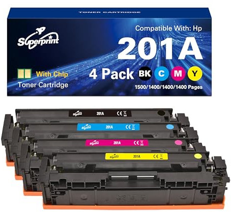 Superprint 201A Tonerkartusche Multipack (Mit-chip) Kompatibel für HP 201A CF400A CF401A CF402A CF403A Canon 045 Toner Color Laserjet M252 M252N M252DN M252DW M277n M277DW (Norm)