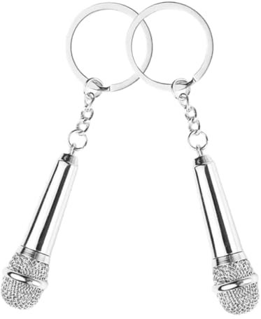 FRCOLOR 2pcs Microphone Keychain Pendant Stylish Key Ring for Keys and Bags Unique Music Decor for Compact Key Hanging Accessory