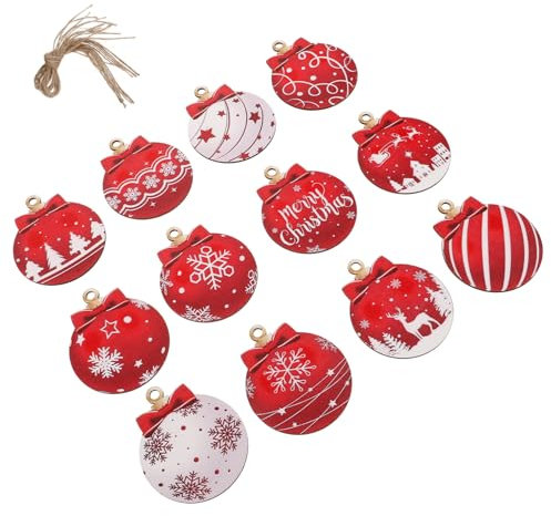 HORIALENCE 12stücke Bruchsicherer Weihnachtskugeln Zum Aufhängen Mit Holz-Ausschnitt Rote Weihnachtskugeln Als Dekoration Für Auto Und Zuhause Festlicher Baumschmuck Für Weihnachtsfeiern