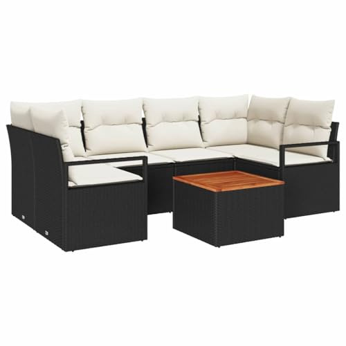 vidaXL Garten-Sofa-Set mit Kissen 7 pcs Schwarz Poly Rattan, Gartenparty Sofa Set, modernes Modul, wetterfestes Mehrteiler, Flexible Außen Sitzgruppe, Terrasse Lounge Kollektion
