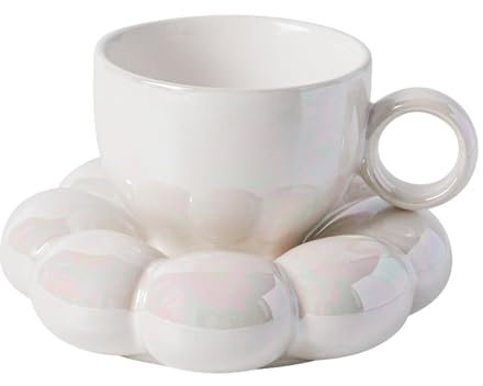 Taza de café forma de flores: té de cerámica y taza de agua con platillo | Elegante patrón de flores, motivo de, práctica taza de té juego para el uso diario, hermoso arnés para beber para el