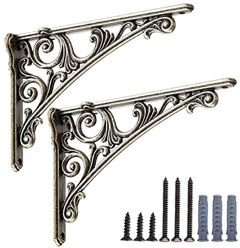 ZGYOZMNG Support d'étagère Mural décoratif en métal au Design Vintage, en Alliage de Zinc, Design Rustique Vintage, Structure Triangulaire, avec vis, Or Rose (Argent Ancien).