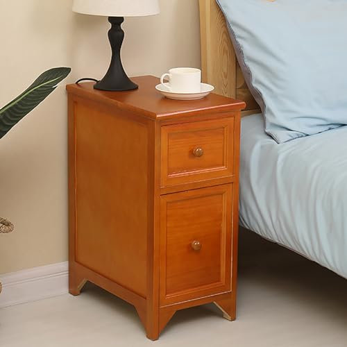 Mesa de Fin de Cama con 2 cajones para Almacenamiento pequeño mesita de Noche en Color Nogal