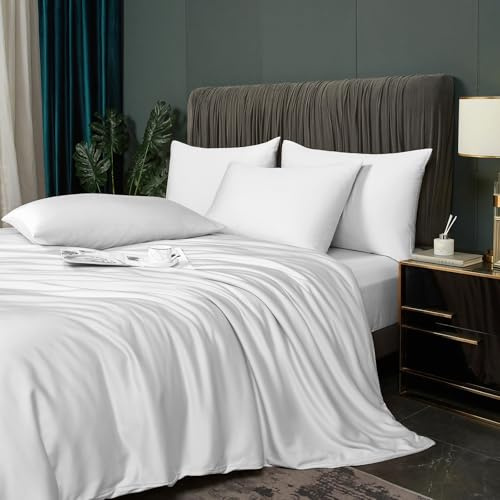 Luofanfei Kühlende Bambus Bettwäsche 135x200 Sommer Weiß Bettwäsche-Sets | Uni Bambusfasern Lyocell Glänzend Bettwäscheset Atmungsaktiv Bamboo Muster Bettbezüge und Kissenbezug 80x80 cm Bügelfrei