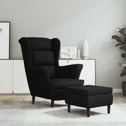 HUAKEHOM Ohrensessel mit Hocker Armlehnen Fernsehsessel Polstersessel Loungesessel Wohnzimmersessel TV Sessel Ruhesessel Relaxsessel Schwarz Samt