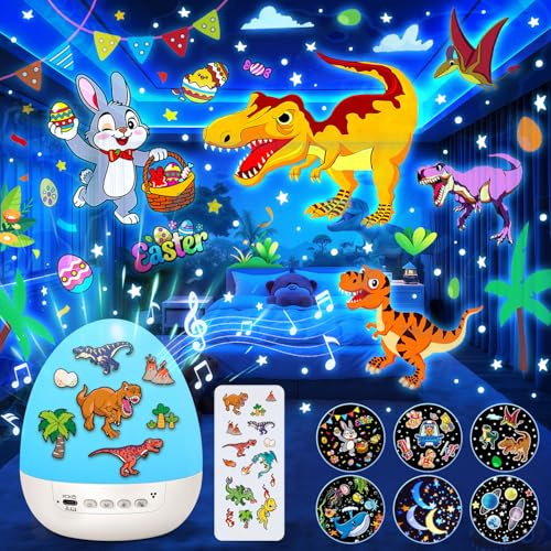 Egg Light Gifts for Kids Sound Machine | 15 Sleeping Sounds+14HD Films+7 Colors+360°Rotating | Easter Gifts for Kids Primal Hatch Dinosaur Egg Night Light for Nursery Boy Toys Hatch Sound Machine