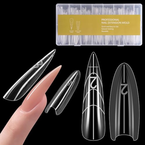 Nymora Sandwich Dual Nail Form Dual 240 Stück (15 Größen) Transparente Nagel Schablone Verlängerung Set für Polygel Extension Nagelkunst Salon (Lange Mandel)