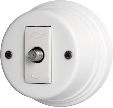 LaMorell LightDesign - Prise murale coaxiale TV/SAT F en porcelaine blanche ø88m