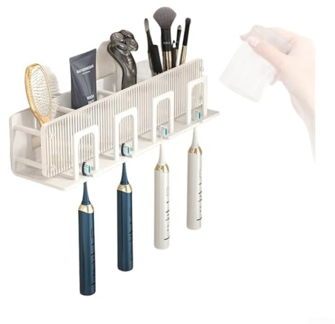 Lot de 2 porte-brosses à dents avec ventouse pour rangement vertical dans les petites salles de bains et placards Blanc