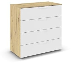 Rauch Möbel ADITIO, Kommode, Farbe Weiß/Eiche Artisan, Breite 80 cm | Sideboard im zeitlosen Stil, 4 Schubladen, Soft-Close-Funktion, für Schlafzimmer, Gästezimmer, Wohnzimmer, Garderobe, Flur