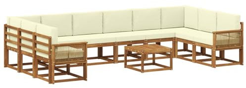 vidaXL Outdoor-Sofagarnitur 11 pcs Natur und Creme Massivholz Akazie, Akazienholz Sofa, modernes Garten-Sofa, wetterfestes Sitzmöbel, Flexibles Möbelstück für den Hinterhof