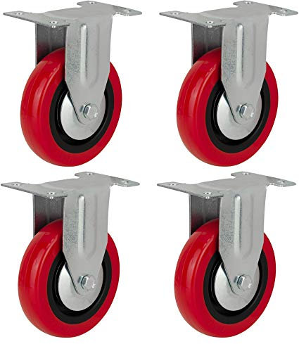 100mm Polyurethane Fixed Casters (RED PU) - Heavy Duty - Furniture, Appliance & Equipment Wheels by Bulldog Castors - Max 400Kg Per Set