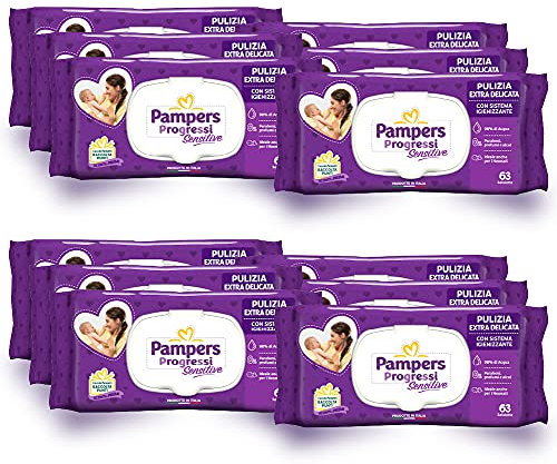 Pampers Progressi Baby-Wischtücher, 756 Einheiten (12 Packungen) – ideal für Babys empfindliche Haut – schützt vor Reizungen – feuchtigkeitsspendende Formel für Tiefenreinigung – ohne Duftzusätze