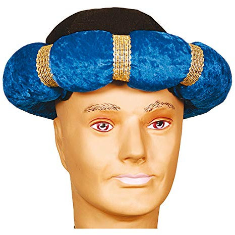 NET TOYS Turban für Erwachsene in SAMT-Optik | Blau in KW 60 | Schönes Unisex-Kostüm-Zubehör 1001 Nacht | Wie geschaffen für Fasching & Mottoparty