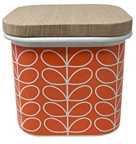 ORLA KIELY Linear Leaf STEM Orange White Enamel Wood Storage JAR