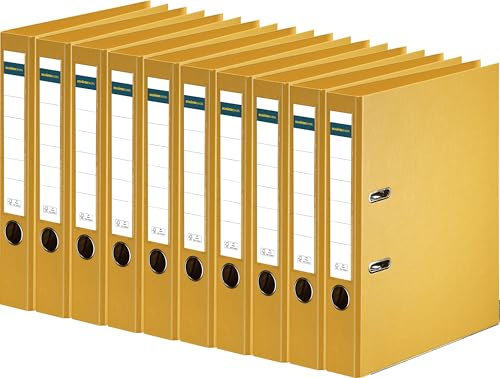 SCHÄFER SHOP Ordner DIN A4 schmal – 5 cm Ordnerrücken mit Einsteckrückenschild - Ringbuch Aktenordner Büroordner - Made in Germany - gelb, 10er Pack