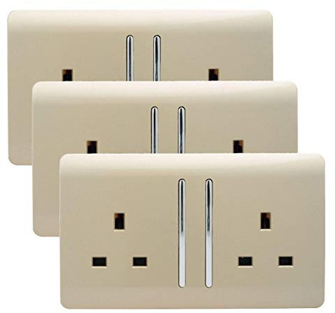 Trendi 2 Gang Artistic Modern Glossy 13 Amp Switched Tactile Plug Socket Champagne Gold (3 Pack)