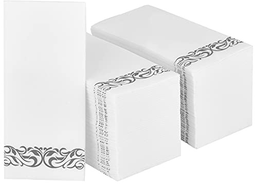200 Pack Guest Towels Disposable Bathroom, Soft and Linen Feel Disposable Hand Towels, Decorative Bathroom Napkins for Party,Dinners, Wedding, Silver