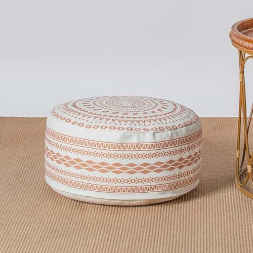MOCOFO Housse de Pouf Ronde Non rembourrée de Style bohème avec poignée - Repose-Pieds pour Salon, Chambre, terrasse (Rouge, 45 x 45 x 20 cm)