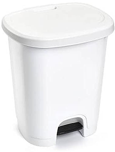 CABLEPELADO Cubo de Basura de Plástico Con Pedal, Libre de BPA, 45 cm Alto x 38 cm Ancho x 32 cm Fondo, Capacidad 27 Litros, Blanco Completo