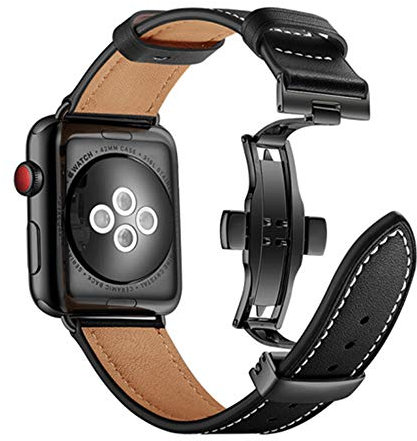 AIYIRUO für kompatibel mit Apple Watch 10 Armband Leder 45mm 41mm 44mm 40mm 49mm, Herren Damen Faltschließe Ersatz Original Lederband für iWatch Serie 10 9 8 7 6 5 4 3 2 1