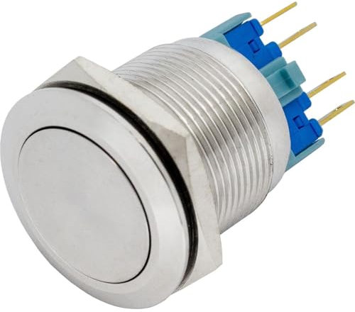 Lumonic Edelstahl Druckschalter flach 25mm Durchmesser Button I Maße: 2,8x0,5mm Pin s 250V 3A I Vandalismussicher nach dem IP65 Standard