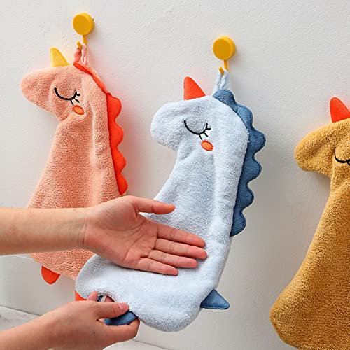 FenFang Toallas de Mano Suave, 3 Piezas Pequeño Toallas de Dinosaurio para Baños y Cocinas, Colgando Mano Toallas Absorbentes de Tela Toallas de Secado Paños de Cocina para Niños Adultas (Azul)